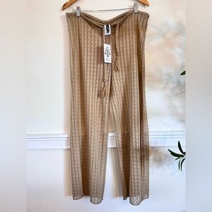 NWT BECCA Split Leg Crochet Swim Cover Up Pants Tan Size Small